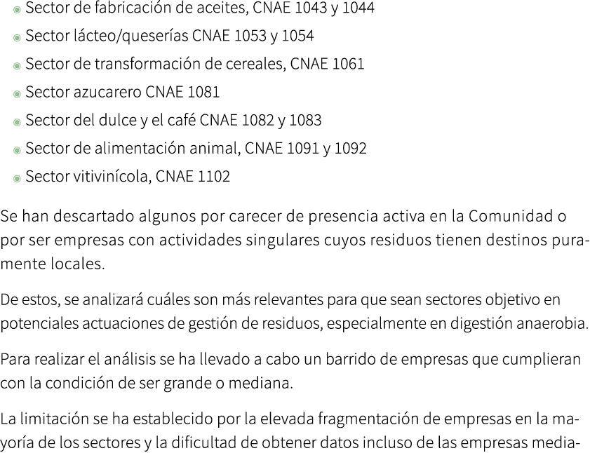 ◉ Sector de fabricaci n de aceites, CNAE 1043 y 1044 ◉ Sector l cteo/queser as CNAE 1053 y 1054 ◉ Sector de transform...
