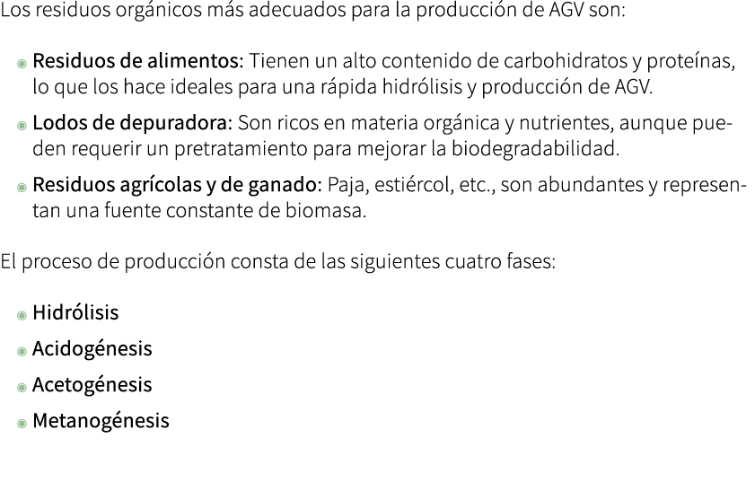 Los residuos org nicos m s adecuados para la producci n de AGV son: ◉ Residuos de alimentos: Tienen un alto contenido...