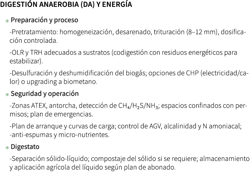 Digesti n anaerobia (DA) y energ a ◉ Preparaci n y proceso Pretratamiento: homogeneizaci n, desarenado, trituraci n (...